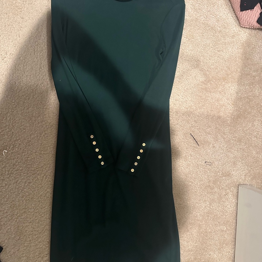 Ralph Lauren Dark Green Midi Sheath Dress with Gold Buttons
